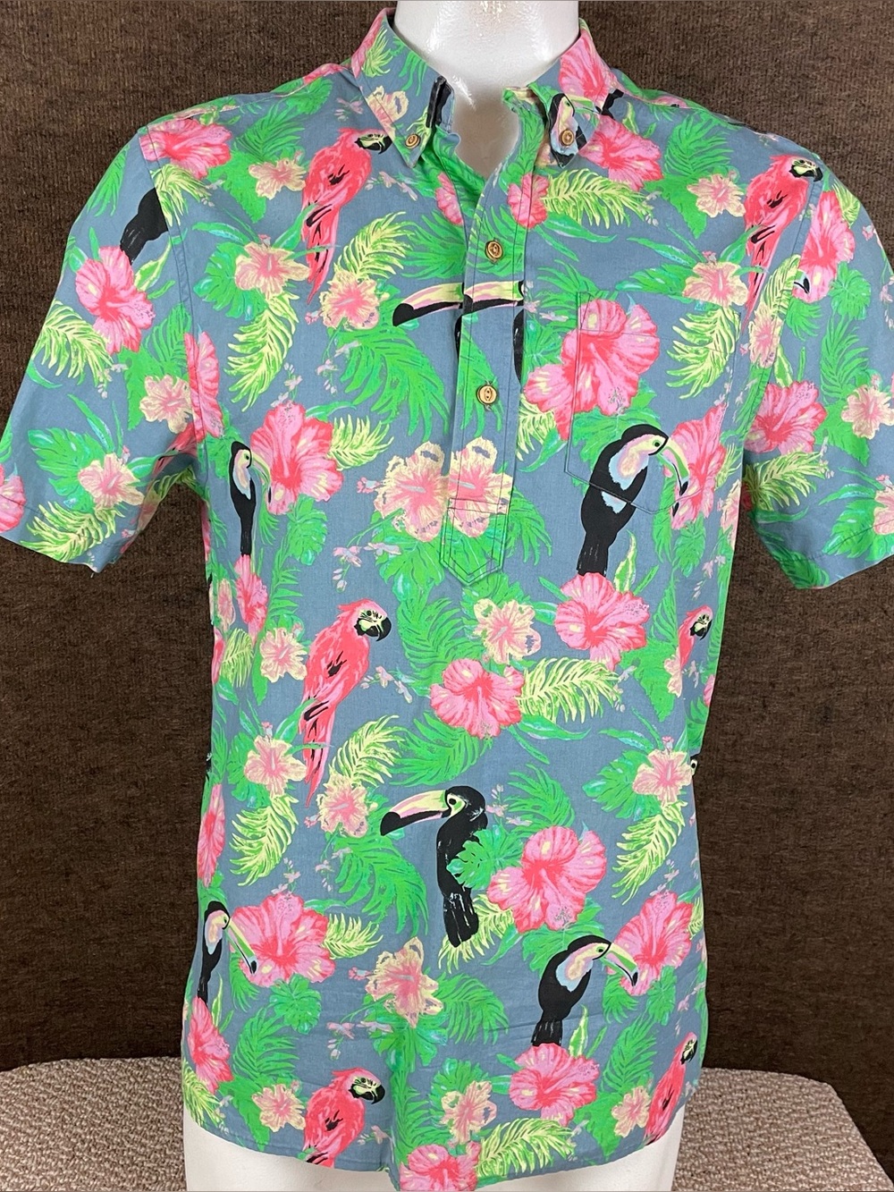 Chubbies Nutter Shirt Mens Large Toucan Magnum PI Button-up Short Sleeve 243
